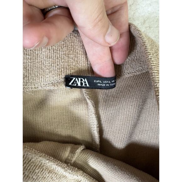 Zara Pants Womens Large Brown Tan Baggy Wide Leg Pull On Soft Knit Y2K Boho - Picture 10 of 16